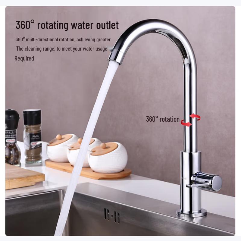 MINXI Kitchen Faucet Single Cold High-Arc Rotating Brass Sink Tap
