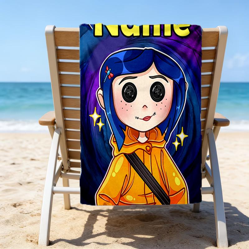 1pc Coraline5 Beach Towel with Custom Name, Beach/Swimming/Bath/Picnic/Camping Towel, Suitable for Seaside Beaches