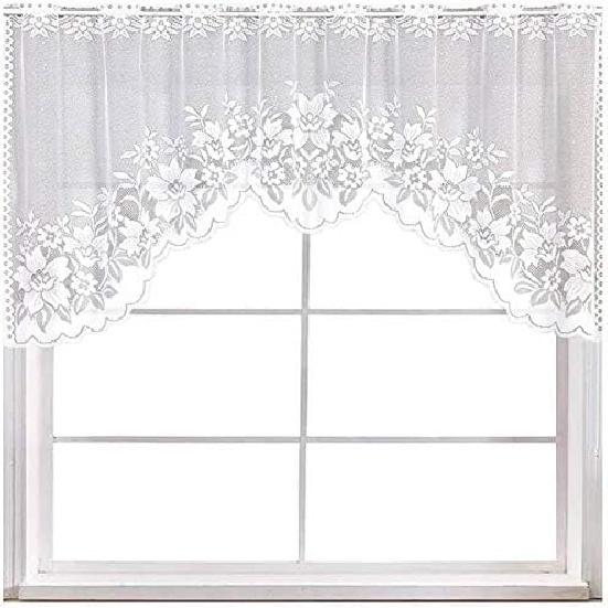 WUBODTI White Lace Swag Curta for Kitchen, Sheer Floral Embroidery Window Valances Hollow Knitted Home Decor Lace Valance Curta for Living Room