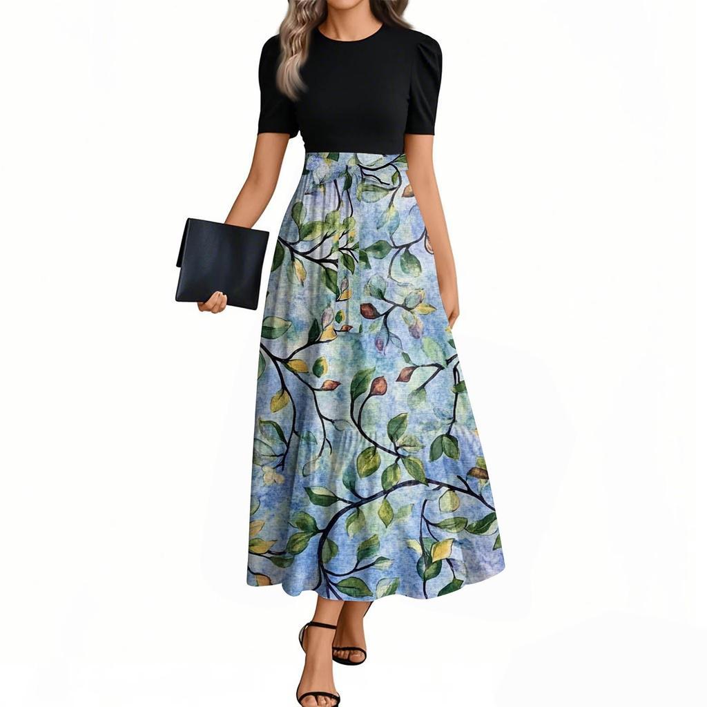 Women's Floral Print High Waist Fashionable And Elegant Dress