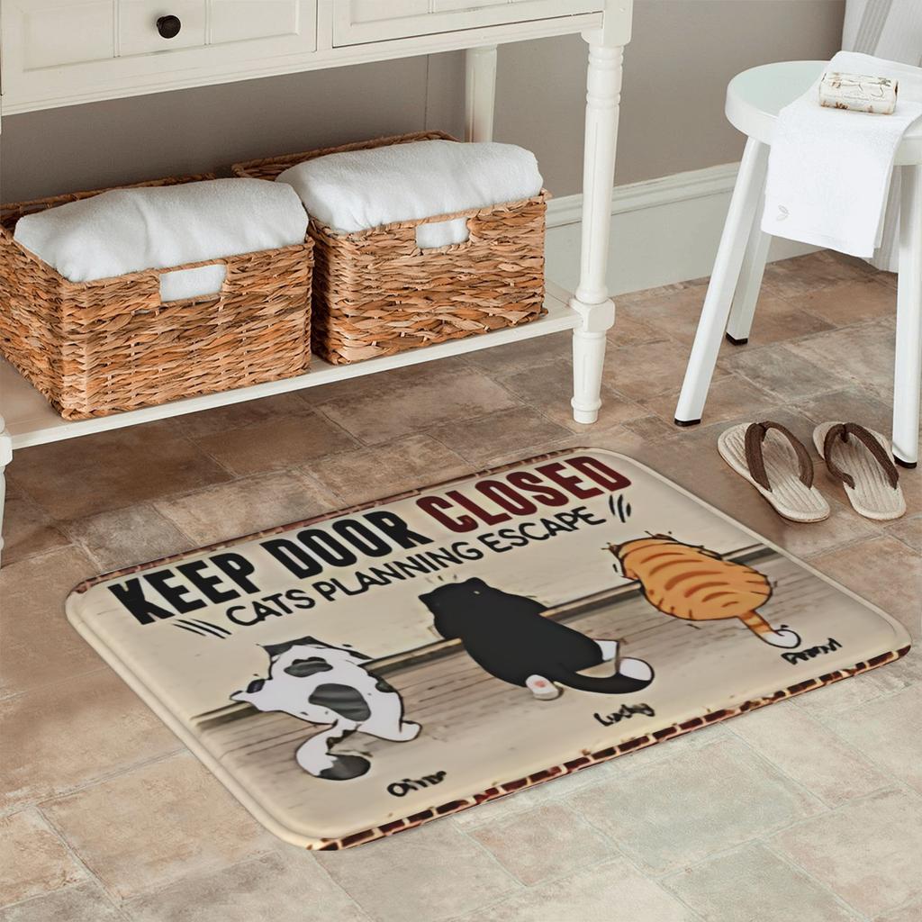 1PC Cat Escape Plan Pattern Kitchen Rug Non-Slip Door Mat Pop design Bathroom Rug Bath Mat Carpet for Home Sink Laundry Decor