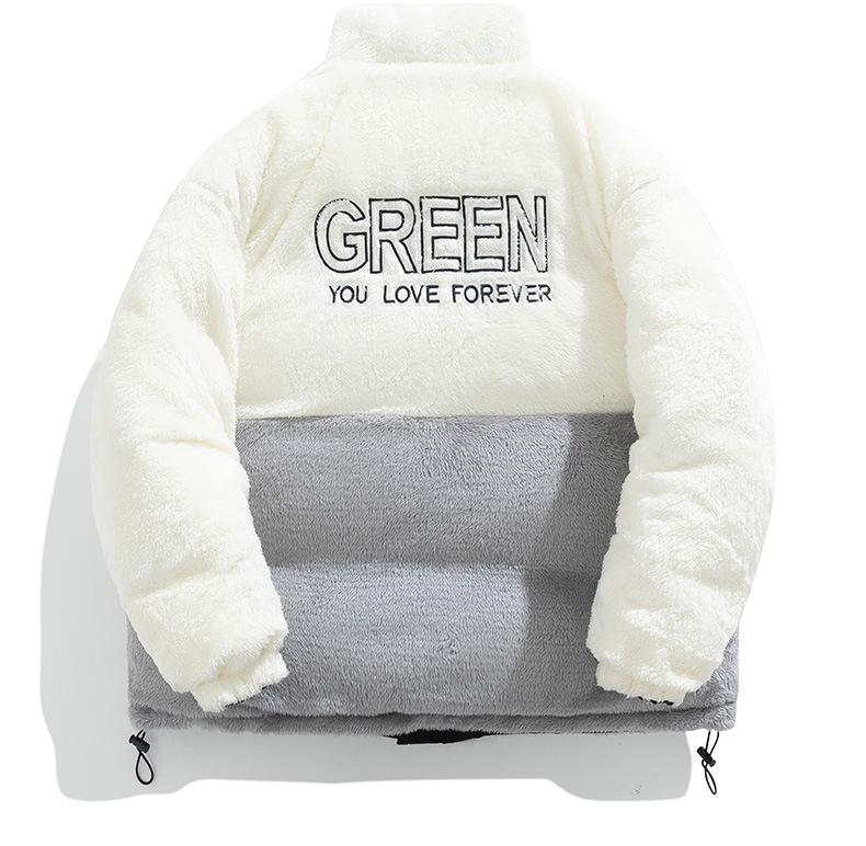 Men's Winter Stand Collar Cotton Coat with Lamb Fleece Lining - Casual, Thickened Style for Couples