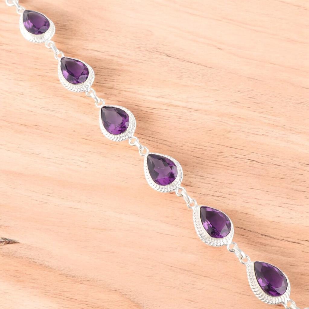 Amethyst Gemstone 925 Solid Silver Handmade Jewelry Unique Bracelet For Women RB-15-7