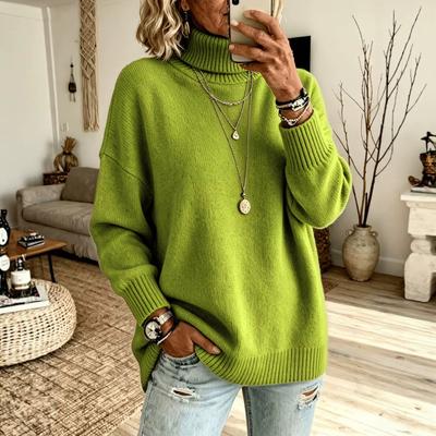 Damski gruby sweter z wysokim kołnierzem na jesień i zimę, Elegancki luźny miękki dzianinowy top-sweter