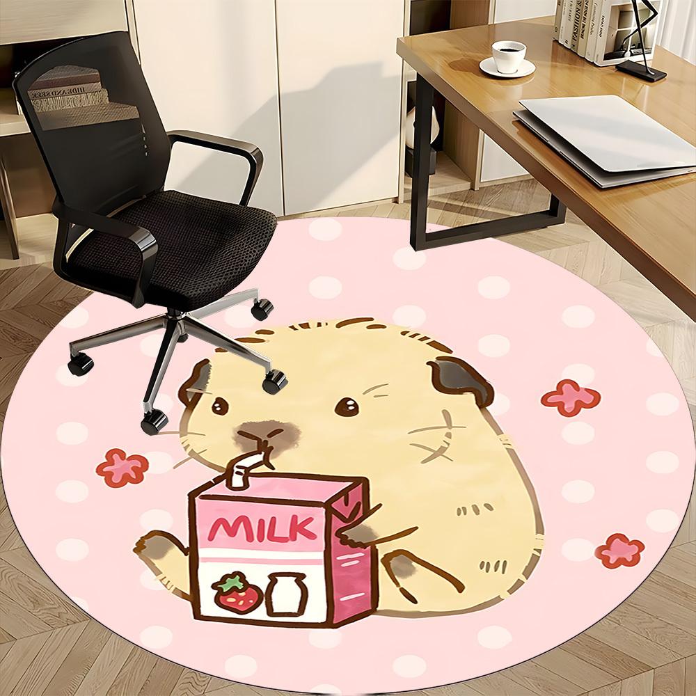 1pc Hamster Milk Office Round Rug, Carpet for Office, Gaming, Lightweight Round Floor Mat yy260205092