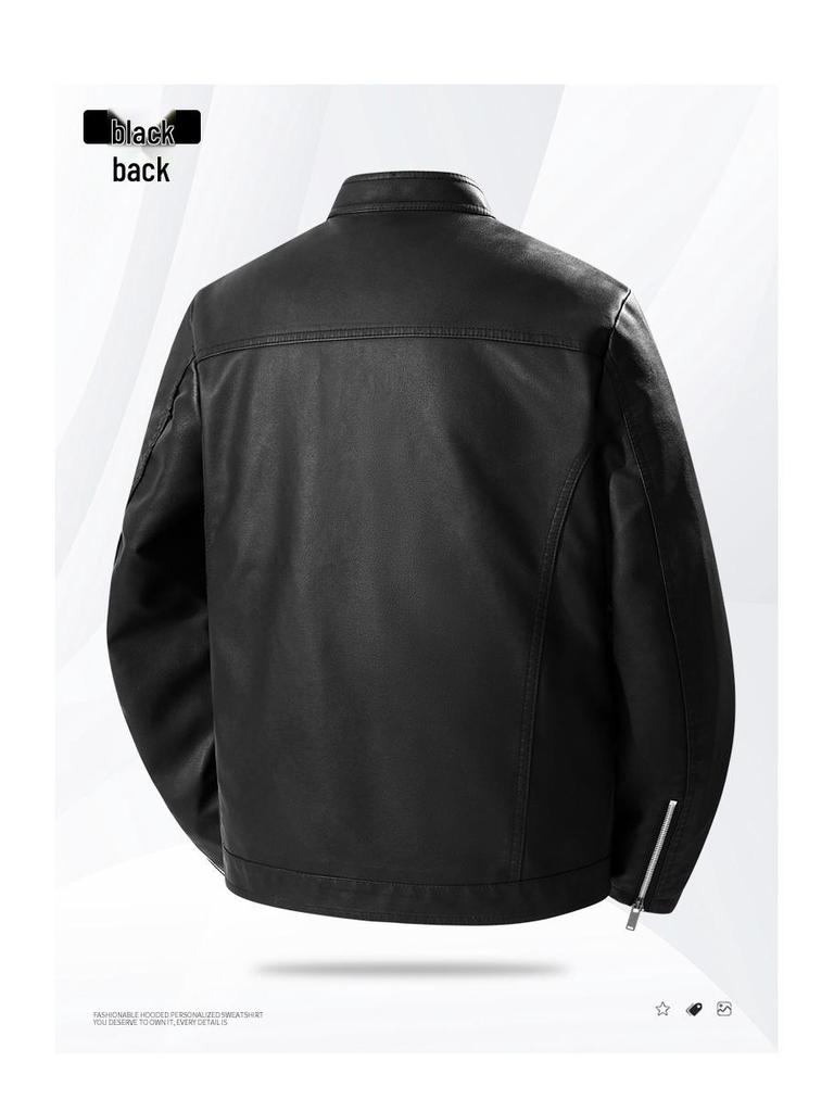 Men's Trendy Versatile PU Leather Motorcycle Jacket with Stand Collar for Autumn and Winter