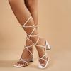 Fashion Sexy Solid White Narrow Band Sandals Women 2025 Summer Square Toe Cross Strap Sandals Fashion Super High Heel Party Dress Shoes
