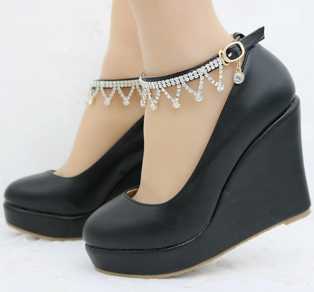 2024 Spring Wedges Women Shoes  Heels Platform Office Party Wedding Pu 10.8cm Shoe Rhinestone Elegant Women Pumps Zapatos Mujer