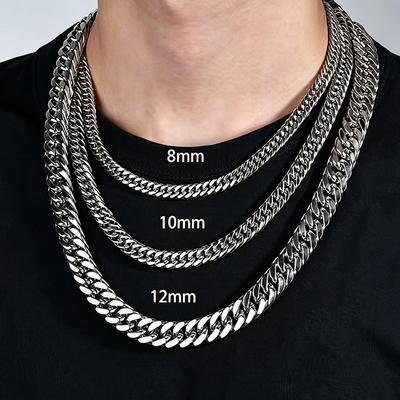 4-Sided Polished Stainless Steel Cuban Link Necklace & Bracelet Set Hip Hop