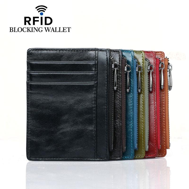 Top-Grain Cowhide Leather Zipper Card Holder & Coin Purse for Men and Women