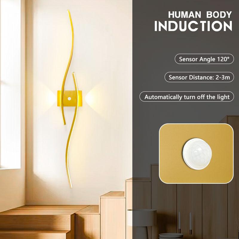 Menschlicher Körper Induktion LED Wandleuchten für Schlafzimmer Wohnzimmer Goldene Wandleuchter Schwarze Goldene LED Wandleuchten Leuchten für Flur