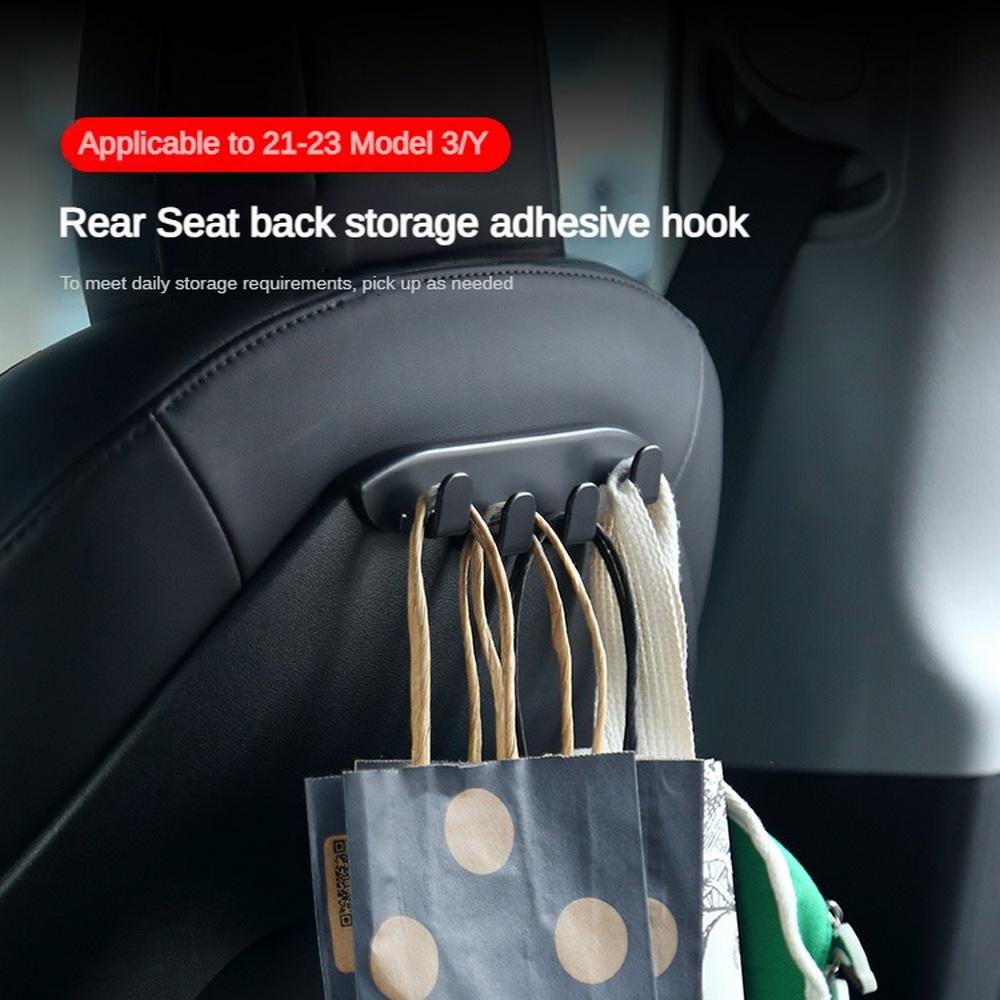 Car Rear Seat Phone Holder for Tesla Model 3/Y Back Seater Headrest Bracket Hanger with 4 Hooks Bag Organizer Car Accessories