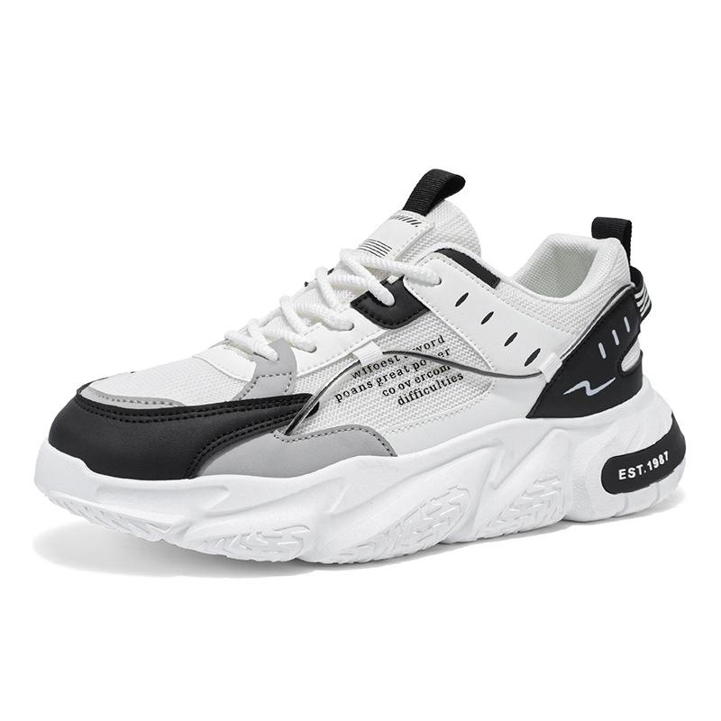 Men's Breathable Mesh Trendy Brand Versatile Sports Leisure Shoes Students Running Thick Soled Height Increasing White Dad