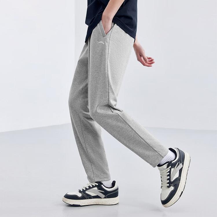 Anta Autumn Knitted Solid Color Elastic Waist Tapered Sports Straight Leg Casual Pants Men Bottoms Gray 952357302-2