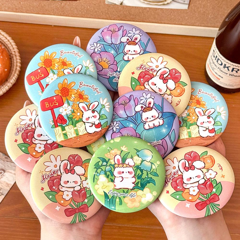 Cute Bunny Compact Mirror: Portable Cartoon Makeup Mirror for Students - High-Quality Mini Round Touch-Up Mirror