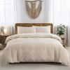 White Duvet Cover Queen Boho Tufted Microfiber Bedding Set for All Seasons, Embroidery Shabby Chic Comforter Covers with Zipper