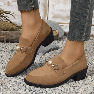 Női Elegáns Cipők Tavasz Ősz Új Gyöngyös Négyzetes Sarkú Mokaszinok Nőknek Nagy Méretű Retro Velúr Hegyes Commuter Bebújós Cipők