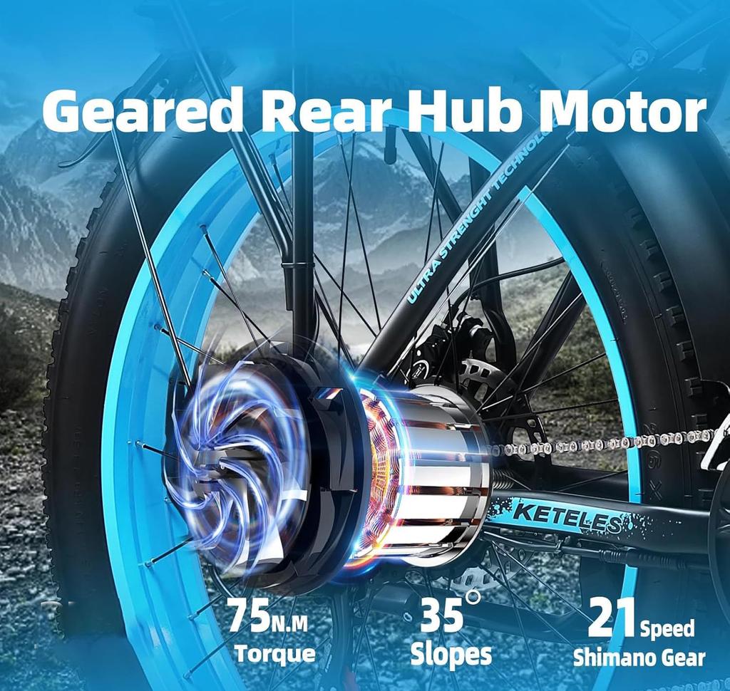 Electric Bicycle Keteles K800 26" 1000Wx2 Motor Adult Ebike 48V 23AH All Terrain Fat Electric Bike 21 Speed LED Display Blue