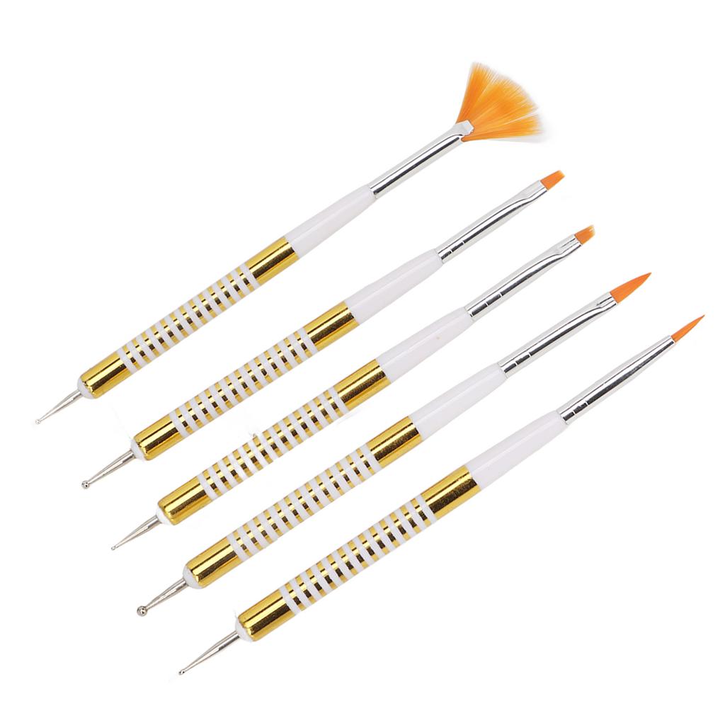 5Pcs Double Ended Nail Brushes Professional DIY Nail Art Liner Brush Dotting Pen with Dustproof Lid