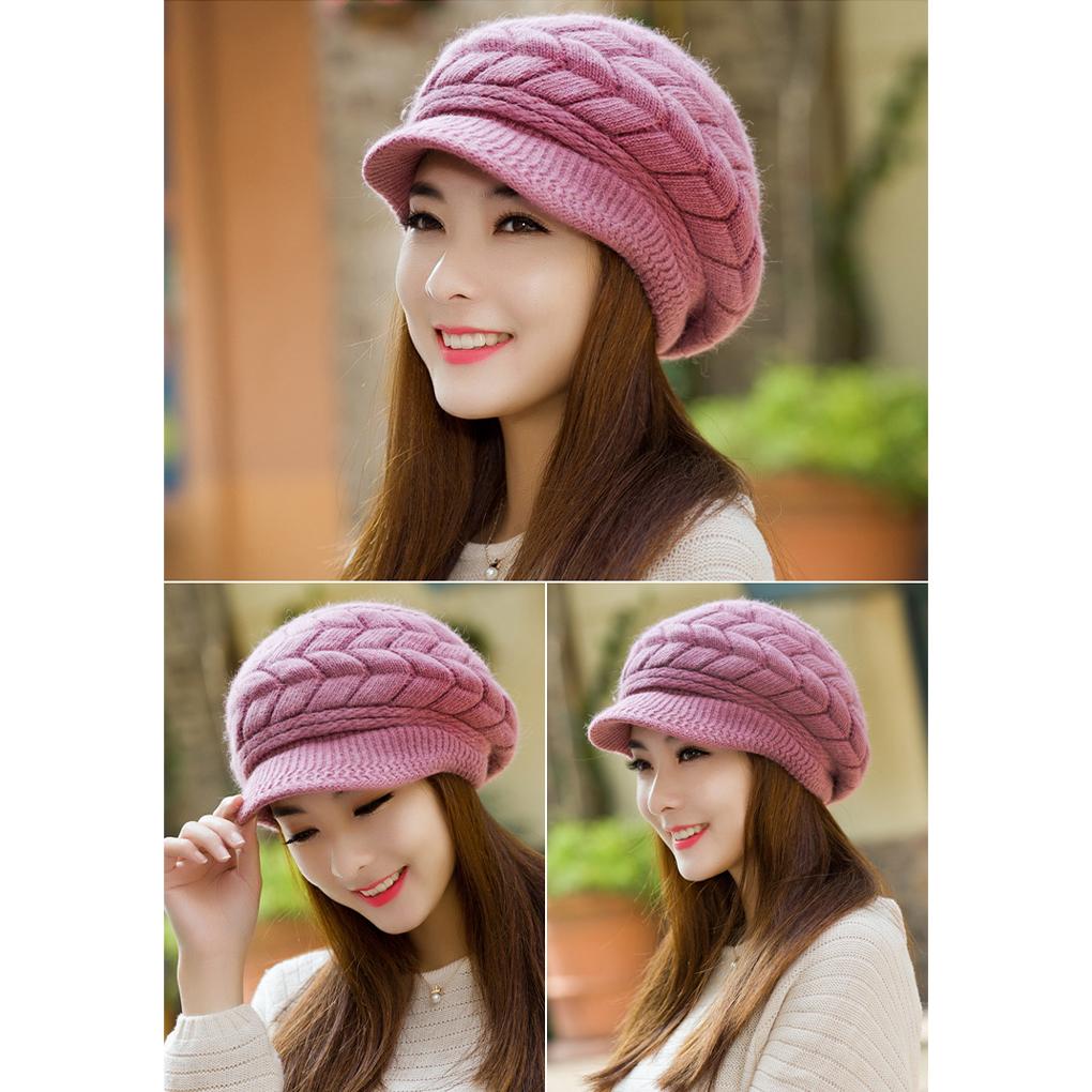 Knit Peaked Hat Hair Womens Clothing Accessories Cap Autumn Casual Stretchy Plush Lining Warm Solid Color Comfortable