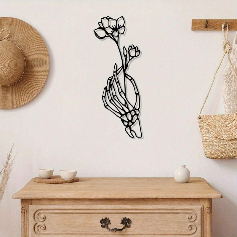 Gothic Retro Skeleton Roses Metal Wall Decor Anti Rust Iron Flower Halloween Christmas Gift