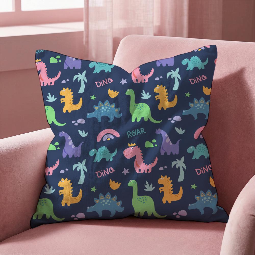 Cute Dinosaur Pattern Cushion Cover Multi-Scene Pillow Cover for Home & Car - Reversible, Soft & Durable for Daily Use