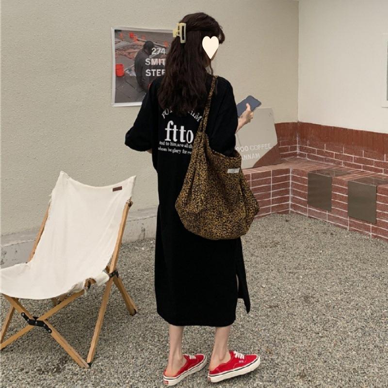 

Fashion women s clothing summer new split knee dress simple letter T-shirt skirt 4XL