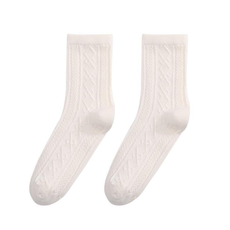 Socks Women's Summer Thin Embossed Socks White 7A Antibacterial Anti-odour Mid-calf Socks Breathable Sweat Socks for Women