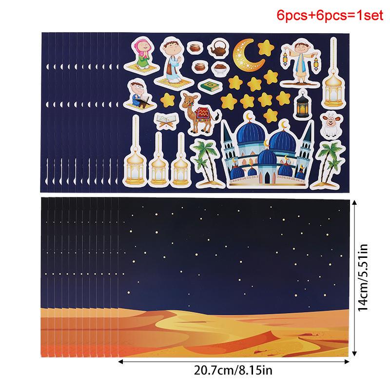 

12/24 Sheets Eid Mubarak DIY Stickers Kids Puzzle Game Toys 2026 Ramadan Kareem Home Decoration Islam Party Wall Sticker Gifts