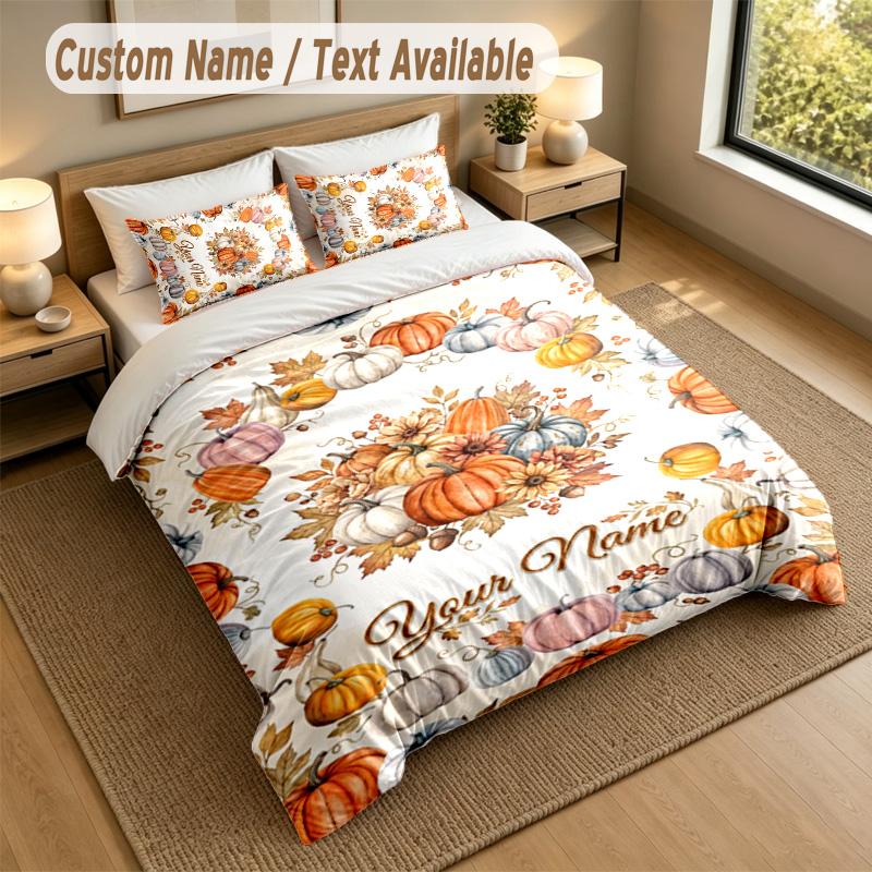 Autumn Harvest Theme Personalized 3Pcs Bedding Set Custom Text & Name 1 Sheet 2 Pillowcases Household Bedding 1pc