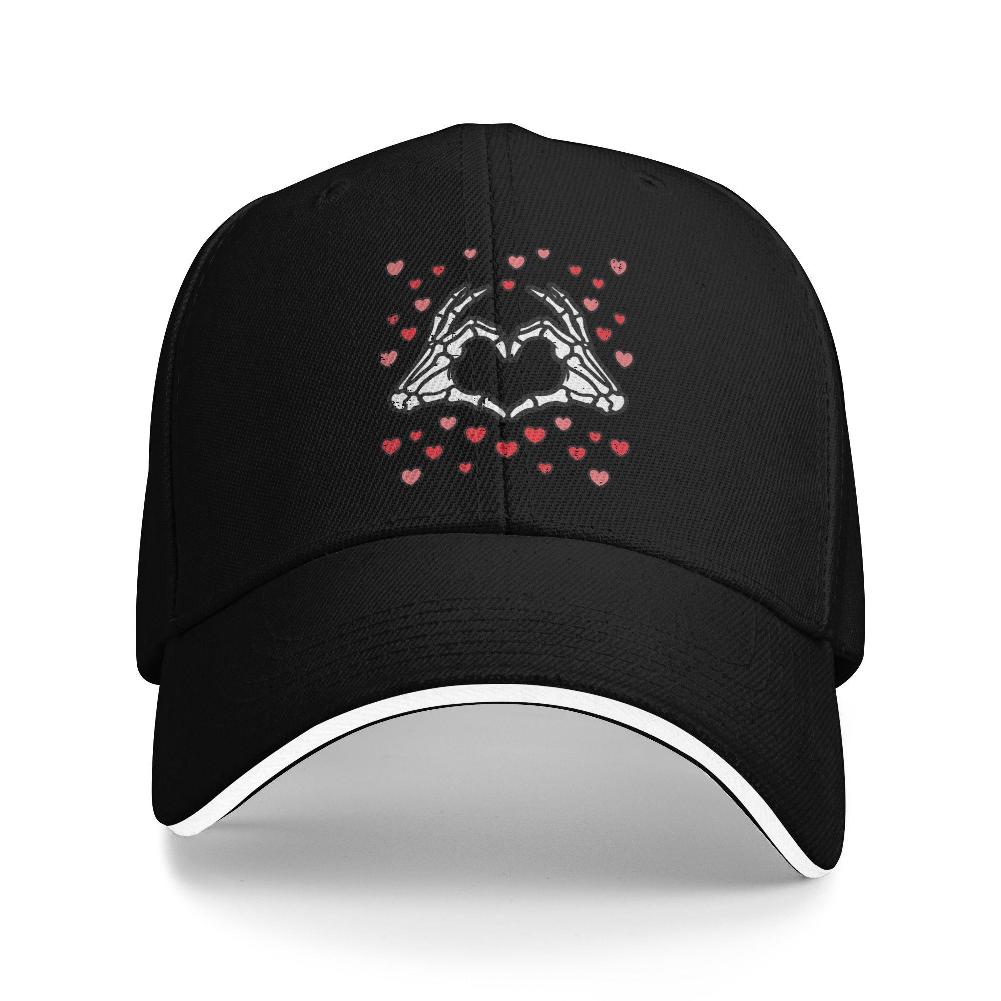 

Valentines Day Skeleton Hand Heart Baseball Cap Street Style Couple Women Trucker Hat Sun-Proof Custom Logo Baseball Caps Gift One Size чёрный