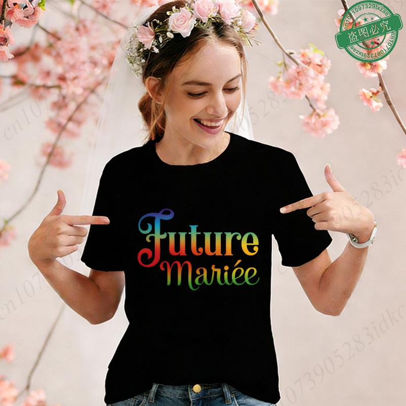 French Girls Bachelorette EVJF T-Shirts Future Bride Team Print Casual Short Sleeve Tees for Bride Squad Party Matching Outfits