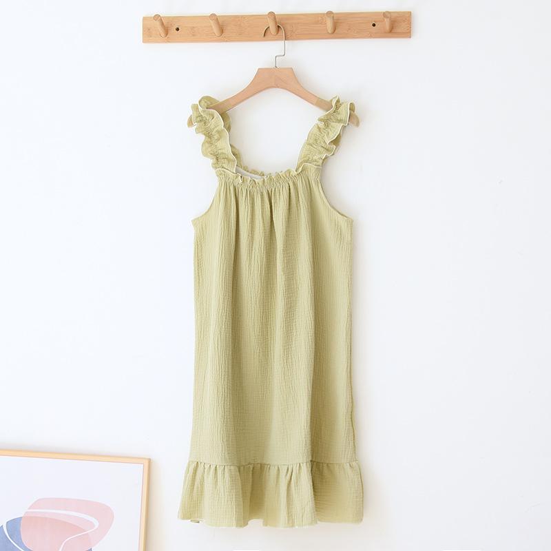 Summer New Style Nightdress Ladies 100% Cotton Crepe Thin Vest Suspender Skirt Loose Long Skirt Sweet and Cute Home Skirt