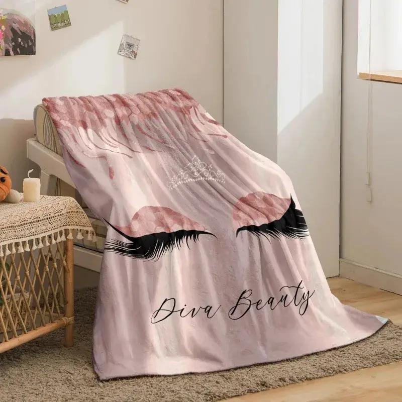 Manta De Franela Con Estampado De Coronas Y Pesta?as Rosas, S