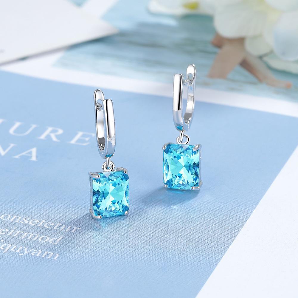 Romantic Fashion Zircon Square Earrings In Blue - European & American Style