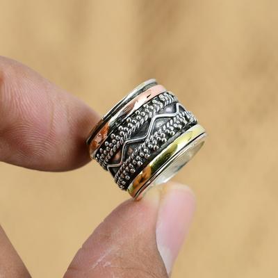 Regalo Per Donne Anello Girevole Misura 4.25 Argento 925 Naturale Senza Pietra Gemma