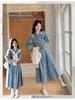 Blue Hong Kong Style Retro Denim Dress - Women's Autumn 2025 Waist-Cinching Shirt Dress, Age-Reducing & Fashionable