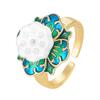 Guochao retro personalized court style enamel drop glaze three-dimensional lotus pod adjustable opening ring exquisite fashionable jewelry