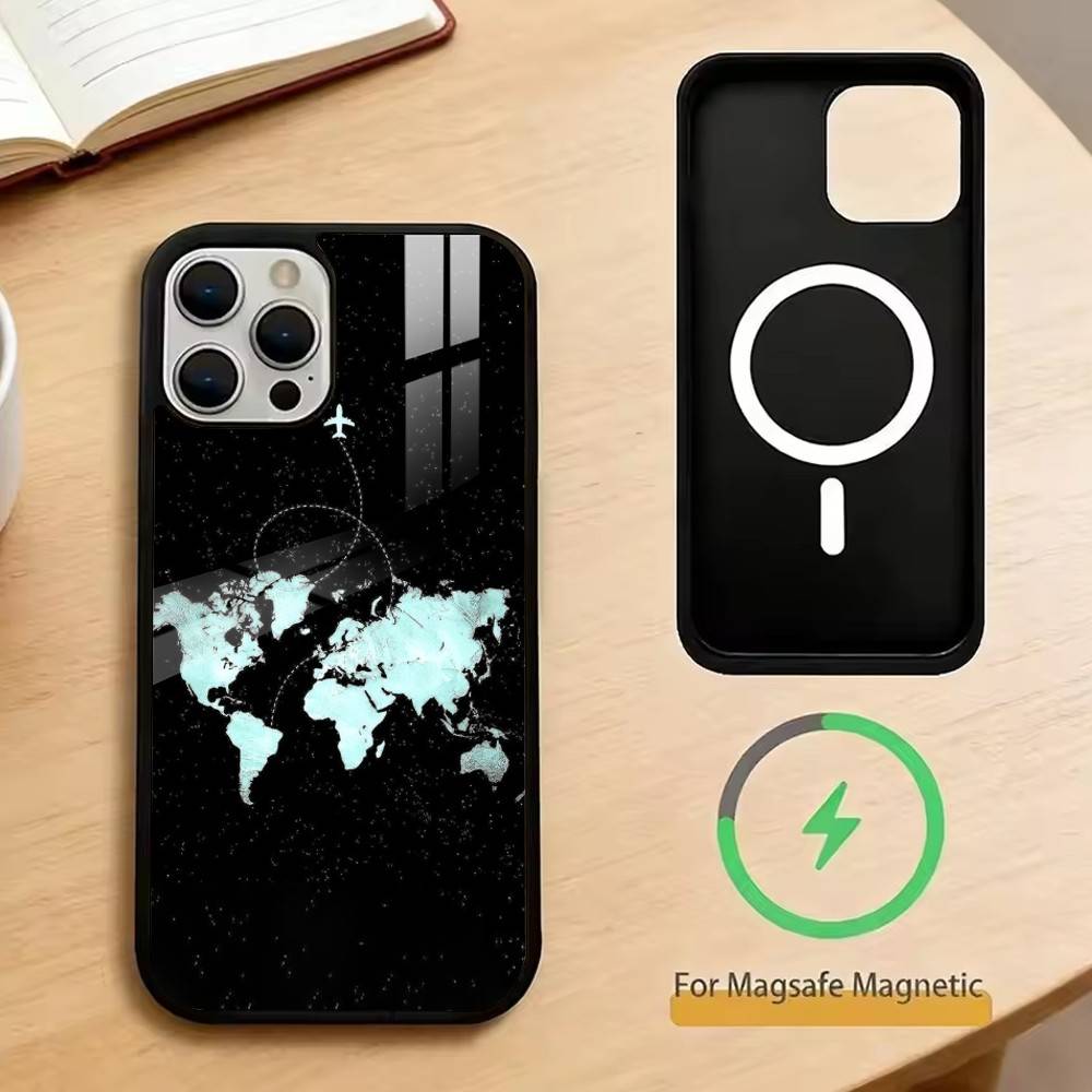 Travel-Inspired Airplane Route Phone Case For iPhone17,16,15,14,13,12,11 Plus,Pro Magnetic with Magsafe Wireless Charging