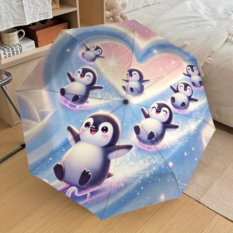 1pc Cute Penguins Heart Sky Umbrella with Plastic Handle,Suitable for All Seasons Home Travel Outdoor UmbrellaDD026