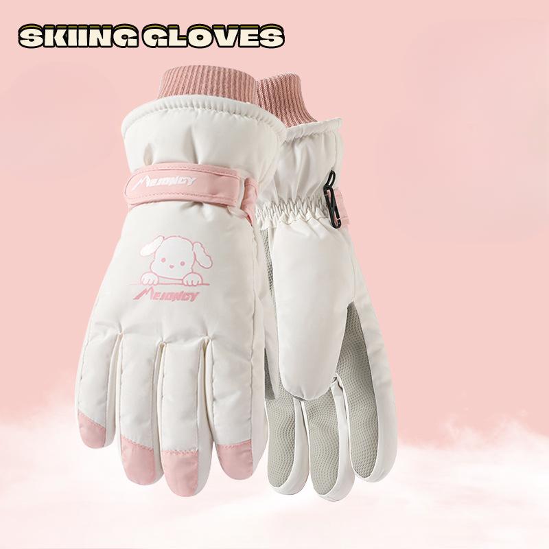 

Ski Gloves In Winter Cute Women Plus Velvet Thickened Warm Full Palm Touch Screen In Winter Riding Electric Bikes Against Wind and Cold One size