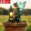 2D Flat, Angel Fairy Garden Plug - 2D Flat Decoration with Lanterns and Green Plants, 3mm Thick Decoration, Suitable for Flower Pots, Lawns, Gardens