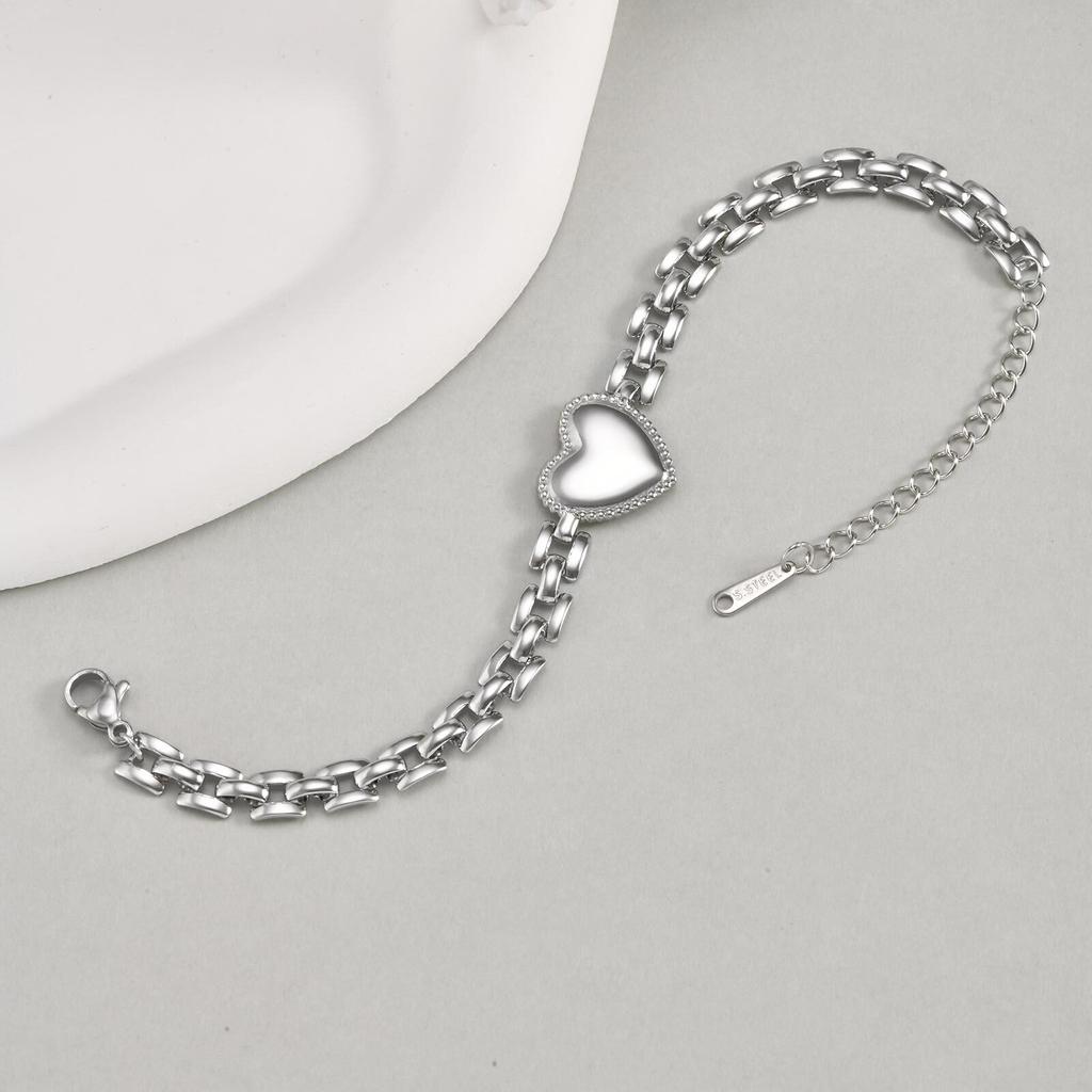 Stainless Steel Love Heart Bracelet for Women, Simple Anniversary Jewelry Gifts