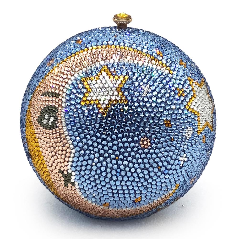 

Moon Star Rhinestone Evening Clutches Bags Round Pattern Women Crystal Mini Minaudiere Tassel Lady Diamond Party Blue Purses 14cmX14cmX14cm