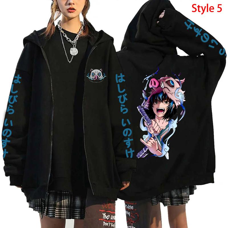 Hot Anime Hashibira Inosuke Printing Zipper Hoodies Women Men Fashion Y2k Personality Zipper Long Sleeve Hooded Sweatshirt