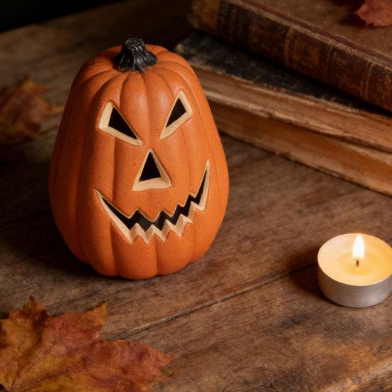 Halloween Light Up Pumpkin Decoration, Spooky Jack O Lantern Ornament for Window Display, Children Photo Prop for Party