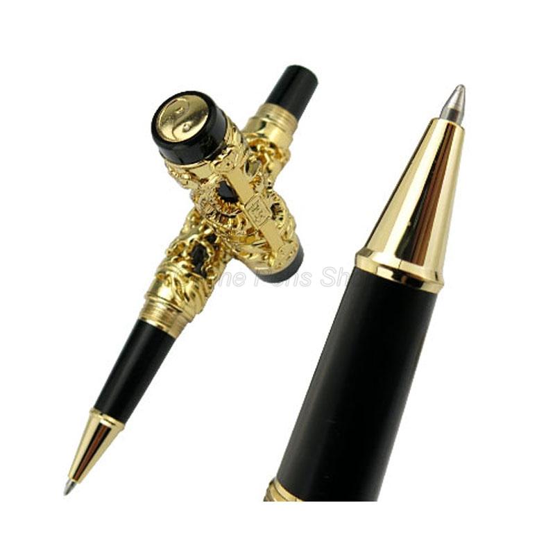 Jinhao Vintage Metal Carving Embossing Dragon And Phoenix Heavy Roller Ball Pen Gold Trim Professional Office Stationery