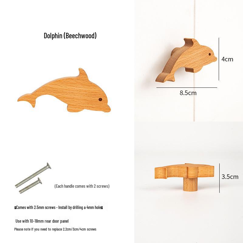 Dinosaur Handle for Children's Room - Cute Wooden Animal Cartoon Drawer & Cabinet Pull