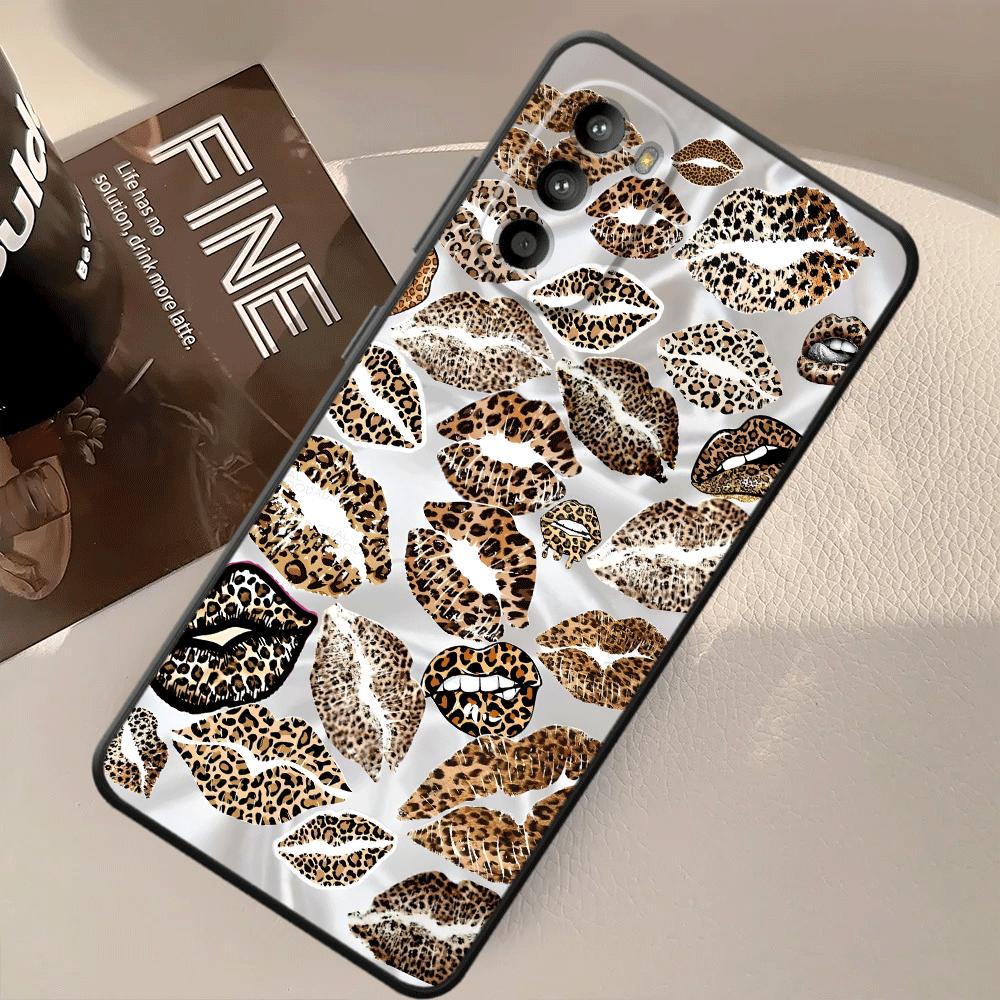 Leopard Print Lip Print Art Phone Cover Case for Motorola Moto G52 G51 G73 Edge 20 Pro 30 Lite G53 G30 G22 Edge40 G60s G50 G71