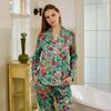 [Green wild cat] Spring ice silk pajamas women's long-sleeved two-piece set, high-end suit, loungewear can be worn outside